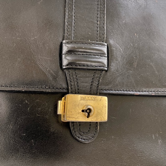 Bally Black and Gold Leather Wristlet Clutch with Elegant Clasp